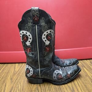 J.B. Dillon Black and Red Heeled Boots